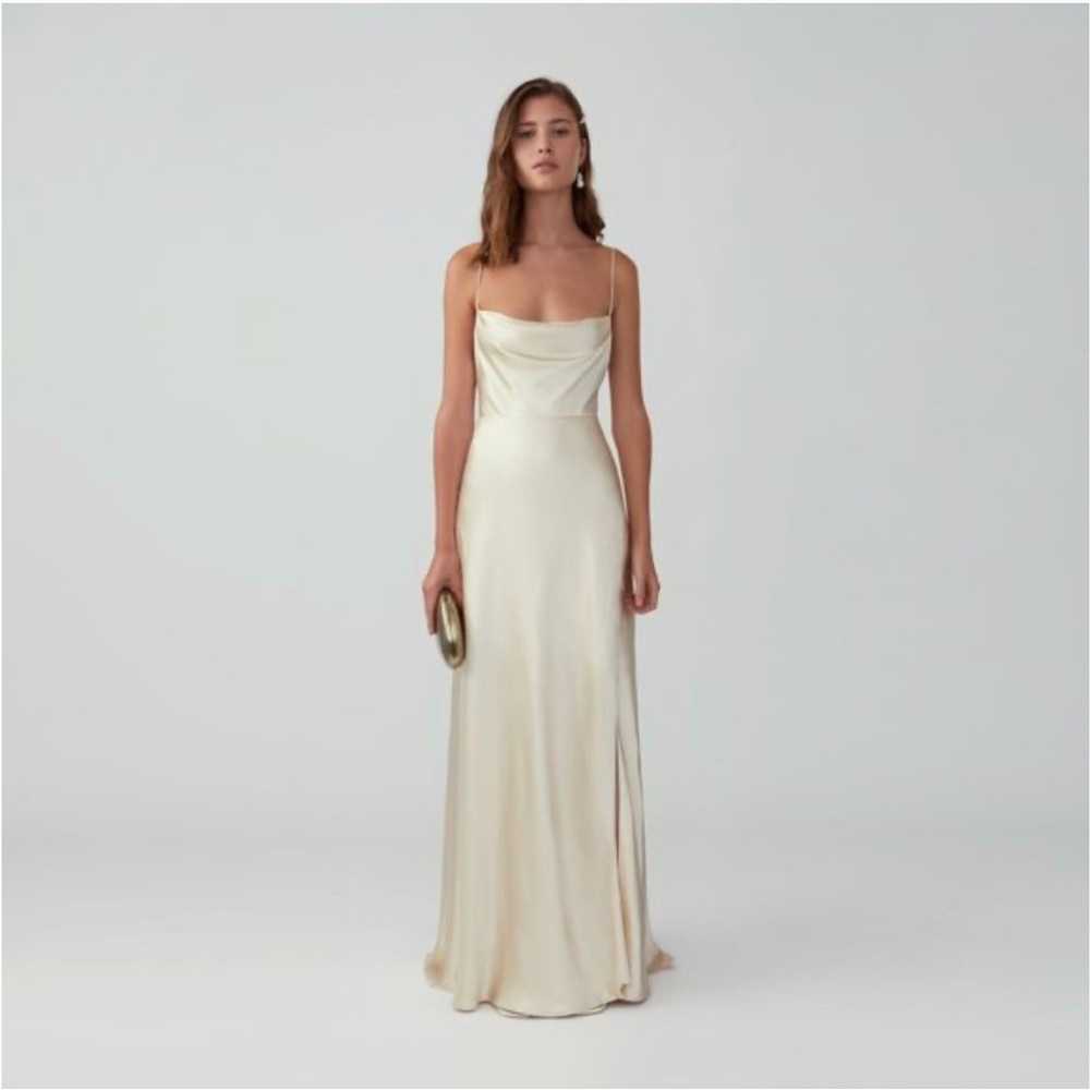 Fame and Partners Strappy Draped Gown Dress in Champagne (size 0)